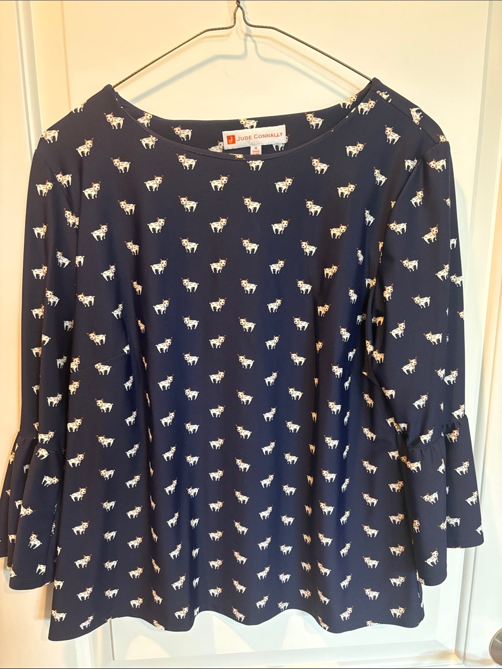 Jude Connally Navy Blouse with White Dog Motif